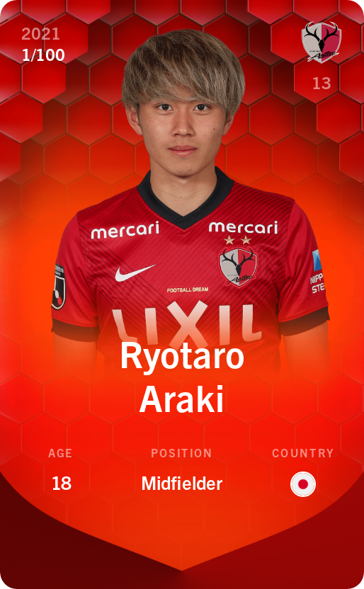 Sorare - Sorare Official - Ryotaro Araki 2021-22 • Rare 1/100 - NFT # 19388922401039528696143833494719553662081641277284045685343835923221102582776