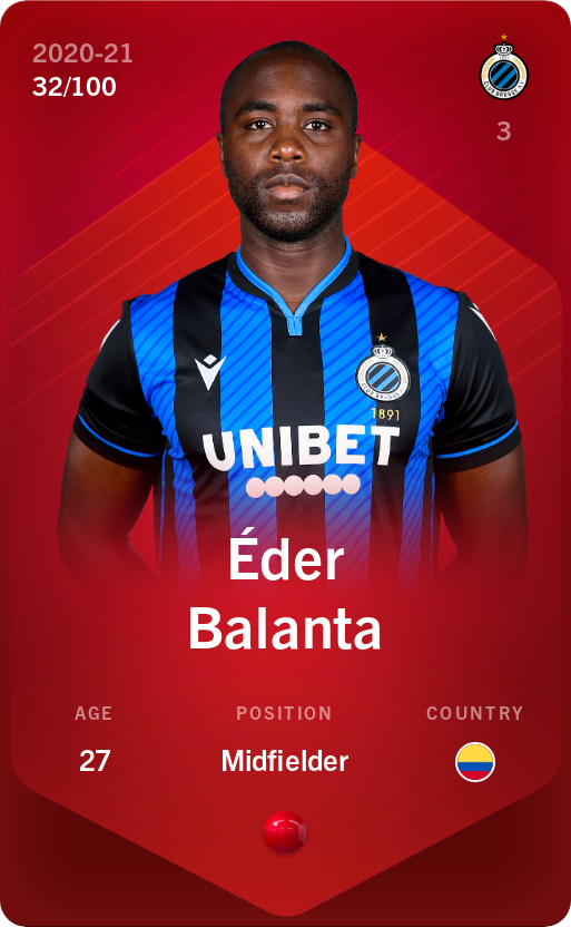 Sorare - Sorare Official - Éder Balanta 2020-21 • Rare 32/100 - NFT # 72235561013748225558078809839502246162374860440182386085634586070210057798292