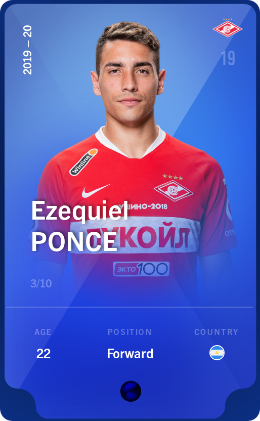 Sorare - Sorare Official - Ezequiel Ponce 2019-20 • Super Rare 3/10 - NFT # 91832855348205868396674390765448084109035810961040509085435262441664260949194