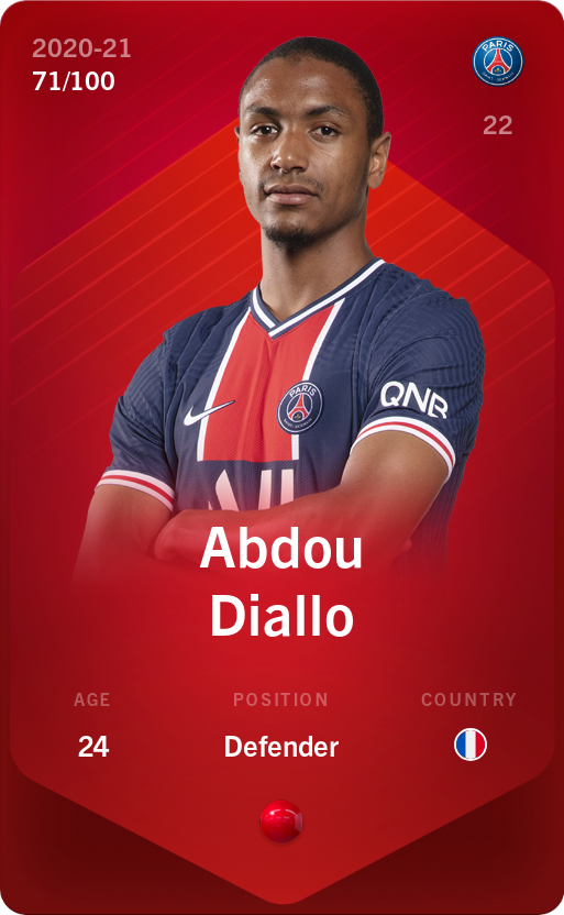 Sorare - Sorare Official - Abdou Diallo 2020-21 • Rare 71/100 - NFT # 18091562360364102903696420992931222199058319939847878626289044566052323365307