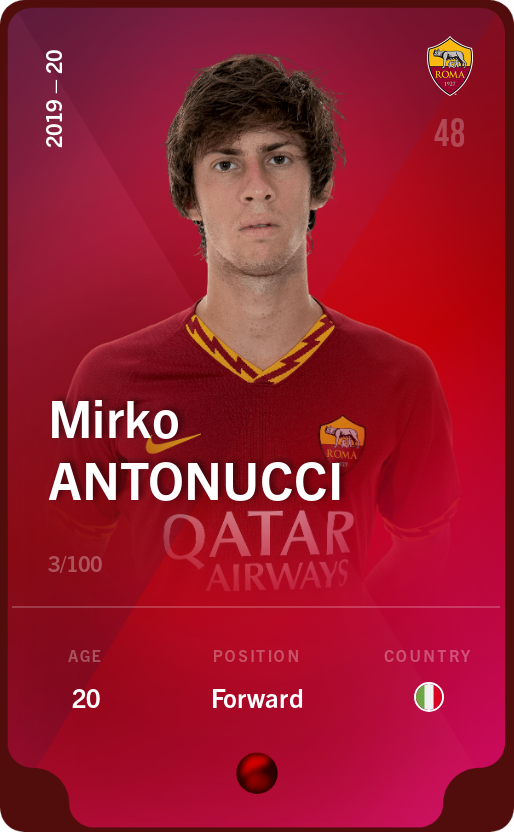 Sorare - Sorare Official - Mirko Antonucci 2019-20 • Rare 3/100 - NFT # 78560880442262816765284821556648119802029404282335859713067851680625925266416