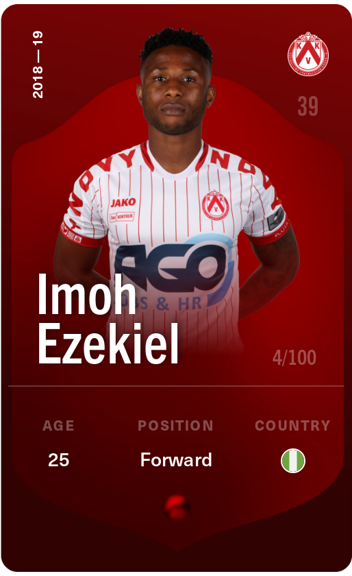 Sorare - Sorare Official - Imoh Ezekiel 2018-19 • Rare 4/100 - NFT # 920153279343589385721891003069536847802481331429376203333894583227503579226