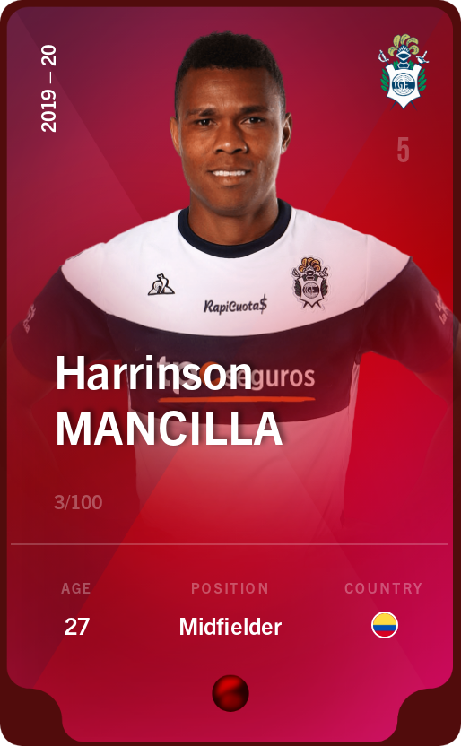 Sorare - Sorare Official - Harrinson Mancilla 2019-20 • Rare 3/100 - NFT # 77982440526518451121646001468575683476861174481725750774292941016532347587537