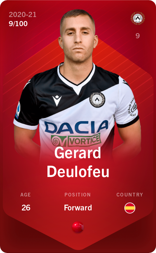 Sorare - Sorare Official - Gerard Deulofeu 2020-21 • Rare 9/100 - NFT # 93781025967846148311711286709102722467461323388330269006515257525676439289503