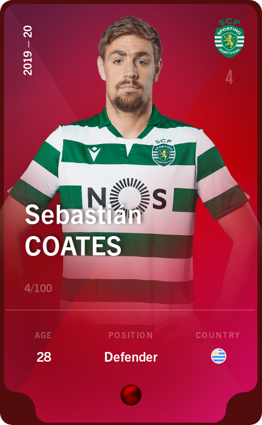 Sorare - Sorare Official - Sebastián Coates 2019-20 • Rare 4/100 - NFT # 39008395517318675057539790868693271458060569515305455333935208424538571038246