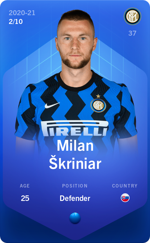 Sorare - Sorare Official - Milan Škriniar 2020-21 • Super Rare 2/10 - NFT # 75781119956167740018706003239415134550229607239373884409807262112867883278342