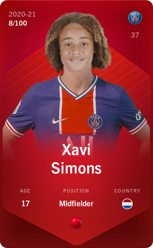Sorare - Sorare Official - Xavi Simons 2020-21 • Rare 8/100 - NFT # 5077164937088205684671926483526444615296657480329093145178613825992947957901
