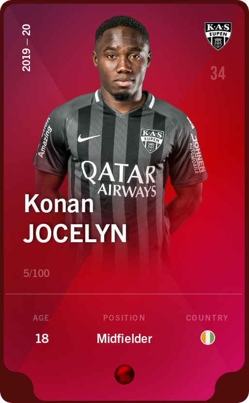 Sorare - Sorare Official - Konan Jocelyn 2019-20 • Rare 5/100 - NFT # 69674810719559759686812456974893740114036781466724509485365588355101650647233