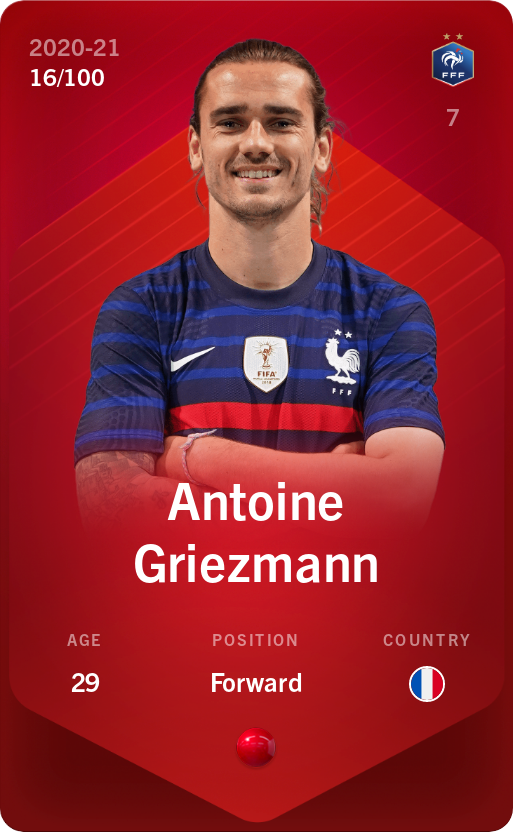 Sorare - Sorare Official - Antoine Griezmann 2020-21 • Rare 16/100 - NFT # 76961236248640654521631132378997811241939926444607133572116377674954309170253