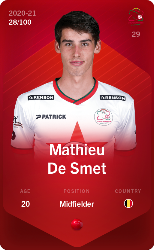 Sorare - Sorare Official - Mathieu De Smet 2020-21 • Rare 28/100 - NFT # 68158308632920272917997221231893961074663016812756271936206310920561302695705