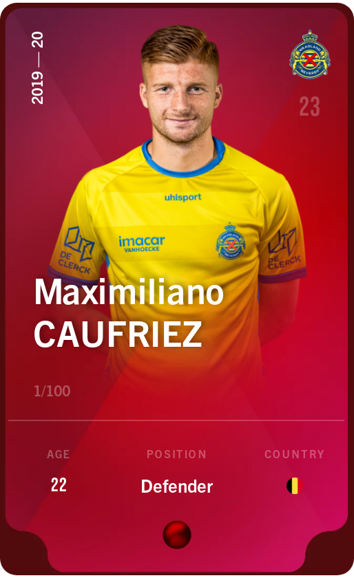 Sorare - Sorare Official - Maximiliano Caufriez 2019-20 • Rare 1/100 - NFT # 93976771797669909385702496140178478663533060157626825466442815997275537645114
