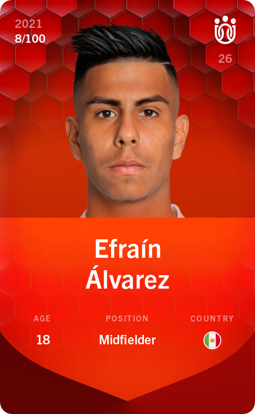 Sorare - Sorare Official - Efraín Álvarez 2021-22 • Rare 8/100 - NFT # 73317483373750586921065423273452061677578369051252556213018796894481985852348