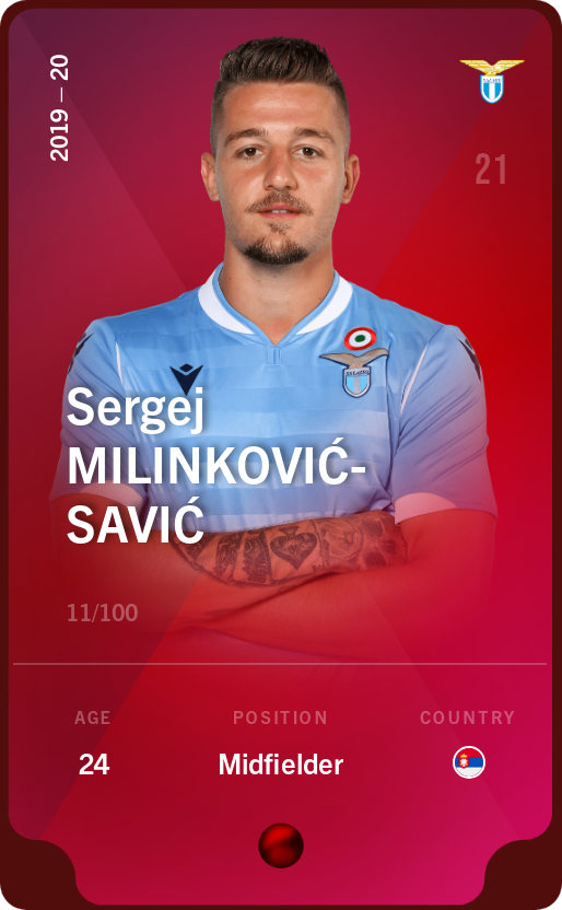Sorare - Sorare Official - Sergej Milinković-Savić 2019-20 • Rare 11/100 - NFT # 92698362264849090390145528479437981665014714024719721100228658207355076907994