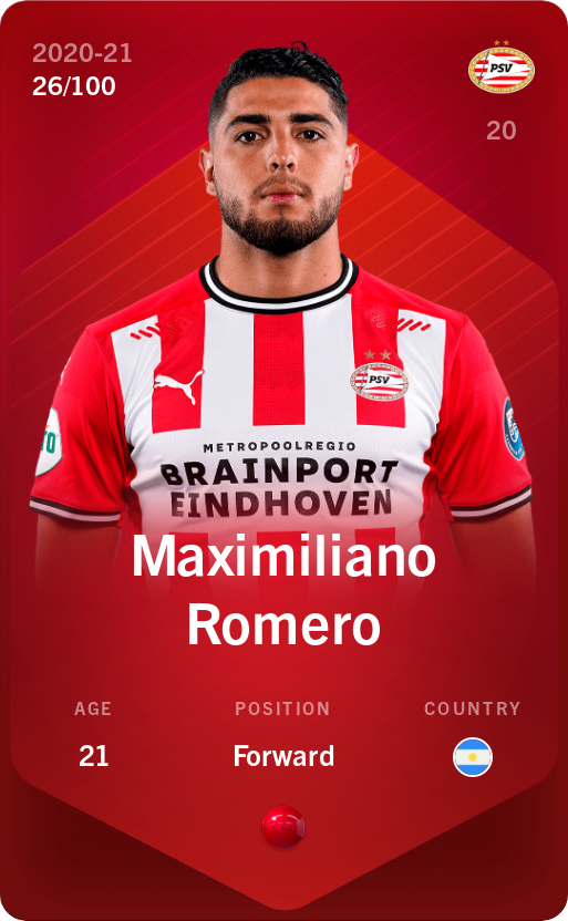 Sorare - Sorare Official - Maximiliano Romero 2020-21 • Rare 26/100 - NFT # 78613460928327888917750946228384344610487776302229354884361480471313223707438