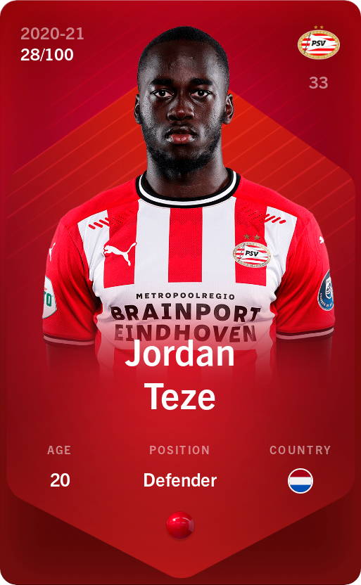 Sorare - Sorare Official - Jordan Teze 2020-21 • Rare 28/100 - NFT # 45393661494844620319380935409875481684952256456908205338583972933958542504026