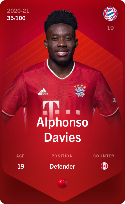 Sorare - Sorare Official - Alphonso Davies 2020-21 • Rare 35/100 - NFT # 75186927707878650982483098141170861387179252464525973071003146316164521090506