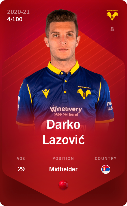 Sorare - Sorare Official - Darko Lazović 2020-21 • Rare 4/100 - NFT # 30878038729171390299634282076442604764930891682812107898999653618554566307073