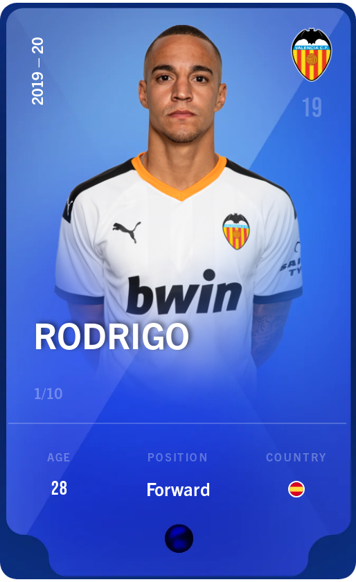 Sorare - Sorare Official - Rodrigo 2019-20 • Super Rare 1/10 - NFT # 112919112951917665884134363883141321627459525997304257927104874361810244483307