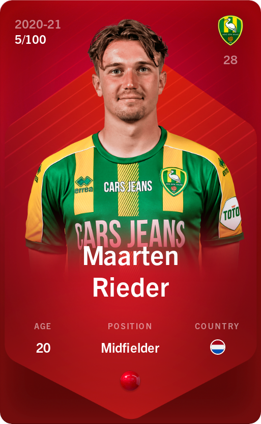Sorare - Sorare Official - Maarten Rieder 2020-21 • Rare 5/100 - NFT # 56198774247883405521304709759893578339197442030170172727932558140798293247272