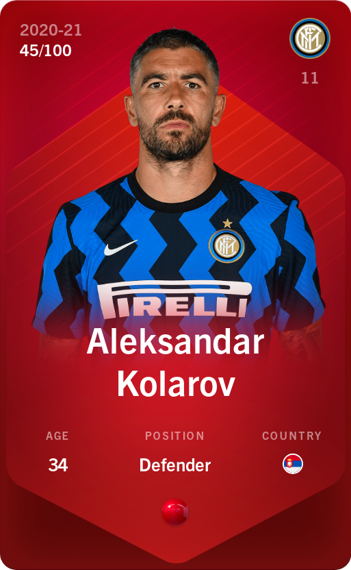 Sorare - Sorare Official - Aleksandar Kolarov 2020-21 • Rare 45/100 - NFT # 79983060356656034801635526128929875543530435502202112408079237027087327862979