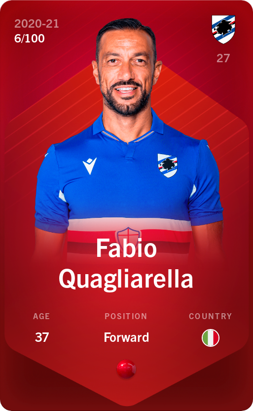 Sorare - Sorare Official - Fabio Quagliarella 2020-21 • Rare 6/100 - NFT # 75366834576551747860850765828800189144324349675264218138165005485564803323696