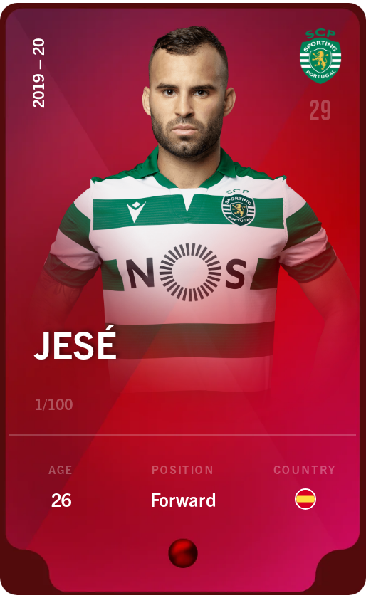 Sorare - Sorare Official - Jesé 2019-20 • Rare 1/100 - NFT # 51892042187905427107742061720534599728022513668484496597537511993751728555174