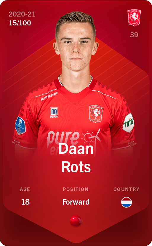 Sorare - Sorare Official - Daan Rots 2020-21 • Rare 15/100 - NFT # 113139709616281217261510727290085467772429629758840297081384505948256994545454