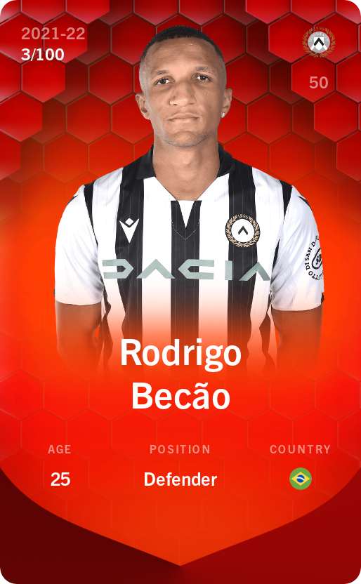 Sorare - Sorare Official - Rodrigo Becão 2021-22 • Rare 3/100 - NFT # 67772484148191228933899894156534637424980970244221761413116683235044536894039