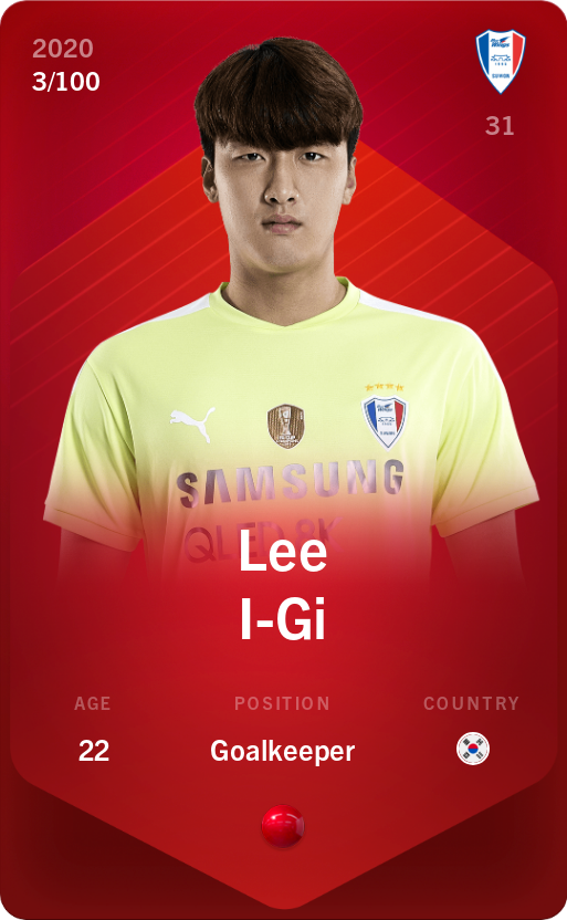 Sorare - Sorare Official - Lee I-Gi 2020-21 • Rare 3/100 - NFT # 12638033356446647323912145961584866938654569820504163160047818849247902913297