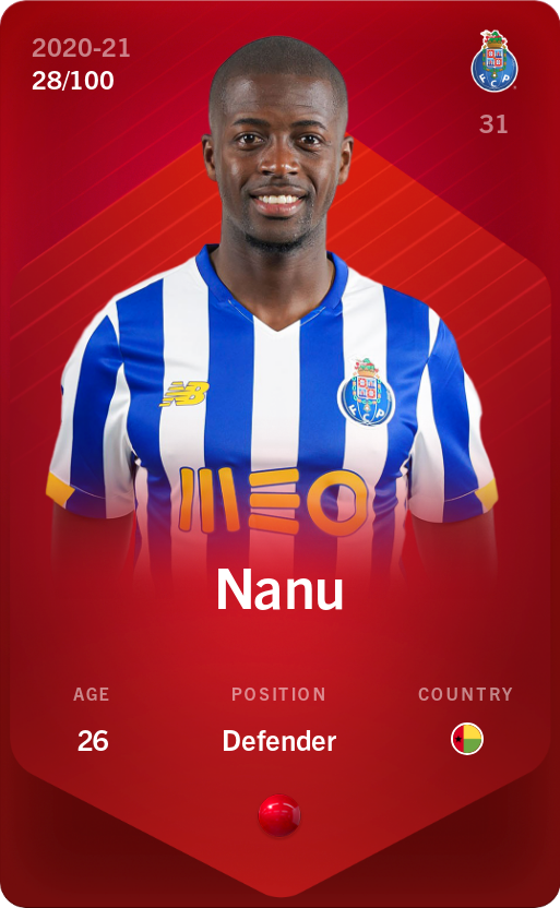 Sorare - Sorare Official - Nanu 2020-21 • Rare 28/100 - NFT # 86642870513569490799659041493162603587218777505234084795028630397249463899481