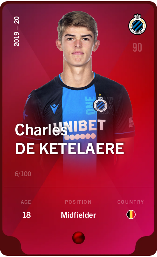 Sorare - Sorare Official - Charles De Ketelaere 2019-20 • Rare 6/100 - NFT # 106948311762340496199040394422620507108295402510346388775802738357392638978320