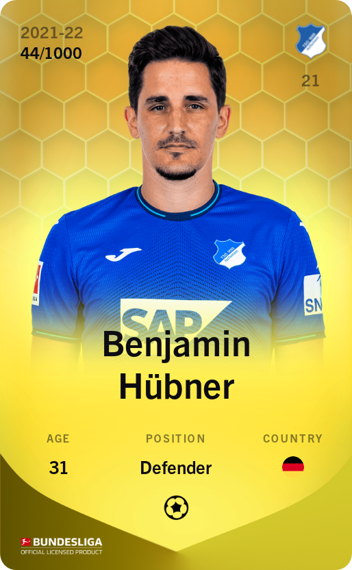 Sorare - Sorare Official - Benjamin Hübner 2021-22 • Limited 44/1000 - NFT # 103889493457318063980177029542900598633061076111526642864458177022234073782928