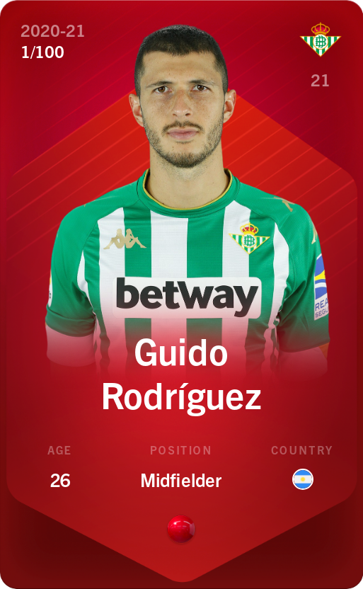 Sorare - Sorare Official - Guido Rodríguez 2020-21 • Rare 1/100 - NFT # 52533782233038842563822571611639838367104620136903018660134211936497295927933