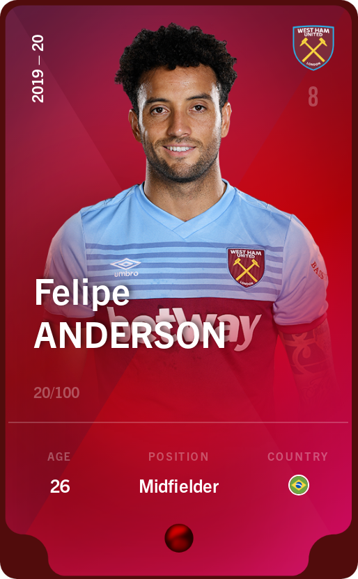 Sorare - Sorare Official - Felipe Anderson 2019-20 • Rare 20/100 - NFT # 2522000964837611925461489534415903272879435666241245189030298484344510725483