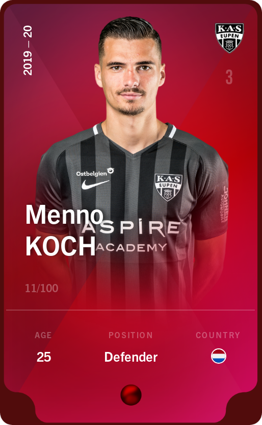 Sorare - Sorare Official - Menno Koch 2019-20 • Rare 11/100 - NFT # 69870629568513316933416419116962231510374722848514441656036768003528440376583