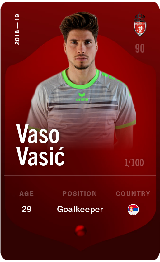 Sorare - Sorare Official - Vaso Vasić 2018-19 • Rare 1/100 - NFT # 71282920346276749435438296234392362375872999673906533217312249010538457923633