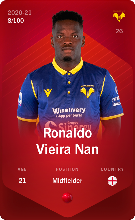 Sorare - Sorare Official - Ronaldo Vieira Nan 2020-21 • Rare 8/100 - NFT # 75999401780060306593653351809288993781683230816290710176804553087193608040417
