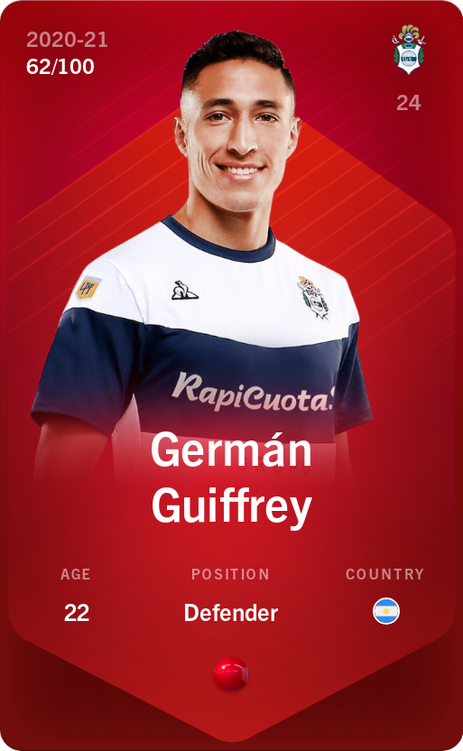 Sorare - Sorare Official - Germán Guiffrey 2020-21 • Rare 62/100 - NFT # 114951703630740972025876105693200810246166667917589771956731509130273952776722