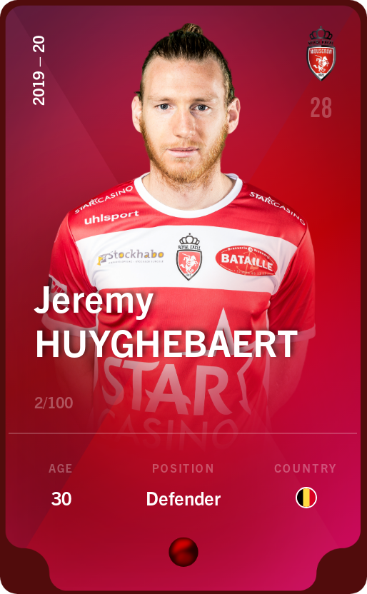 Sorare - Sorare Official - Jeremy Huyghebaert 2019-20 • Rare 2/100 - NFT # 103199826575453859523584267284009838551448644643432346694976268601321950318285