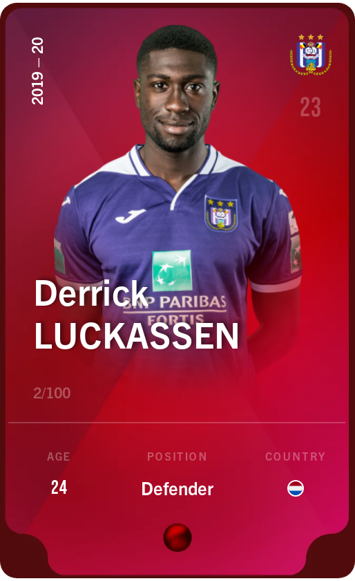 Sorare - Sorare Official - Derrick Luckassen 2019-20 • Rare 2/100 - NFT # 13483358010657797602671754372223110339428691211278649532946774450096792333374