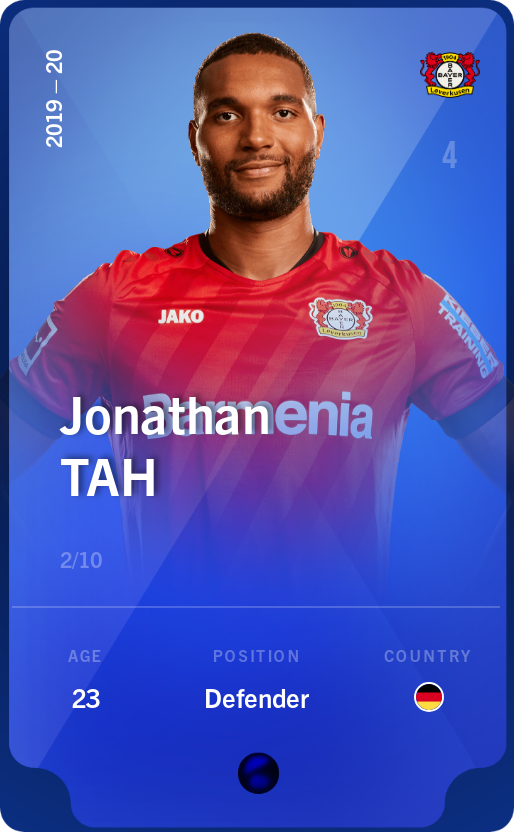 Sorare - Sorare Official - Jonathan Tah 2019-20 • Super Rare 2/10 - NFT # 66062909386419659859789171374694753212661507223026825410387664959538082320840