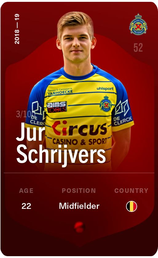 Sorare - Sorare Official - Jur Schrijvers 2018-19 • Rare 3/100 - NFT # 43473217328691817974605728498485586744246000860150475917579398444863008552850