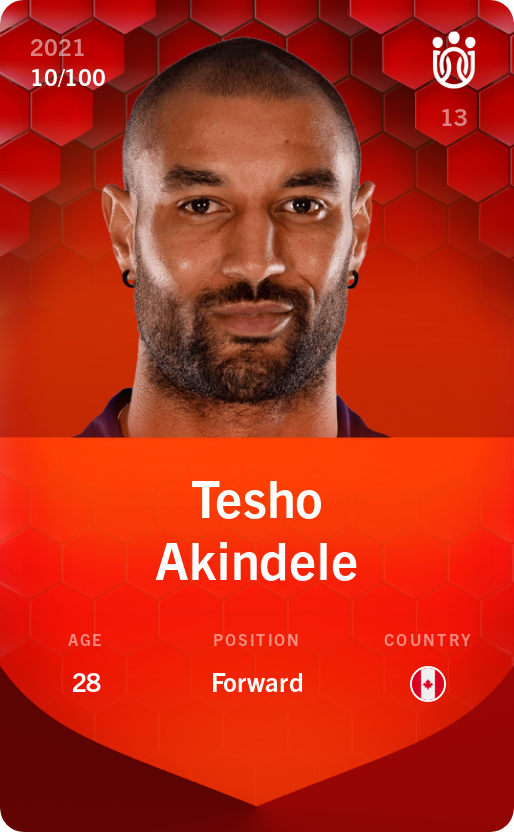 Sorare - Sorare Official - Tesho Akindele 2021-22 • Rare 10/100 - NFT # 73597362142097517097529668182397807872890824662142477542757260002097509433325