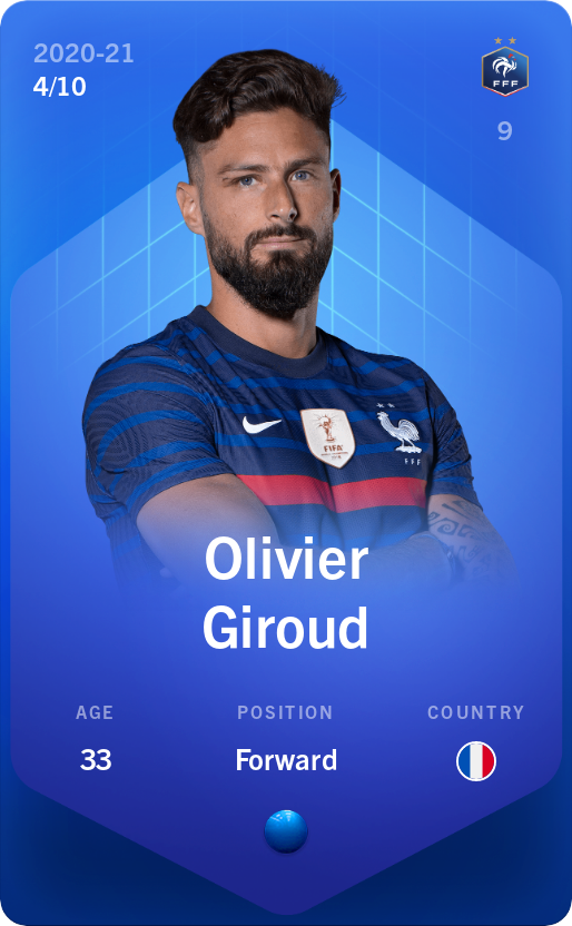 Sorare - Sorare Official - Olivier Giroud 2020-21 • Super Rare 4/10 - NFT # 10245432357242100176624055880169086575192794812532845346153096745972918250147