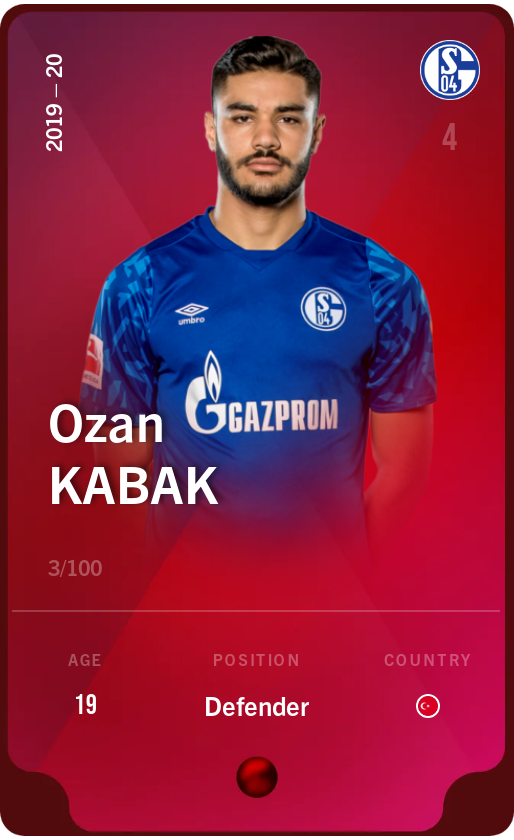 Sorare - Sorare Official - Ozan Kabak 2019-20 • Rare 3/100 - NFT # 75116181045501014359911189579647141492799892742151518930217718923071474668076