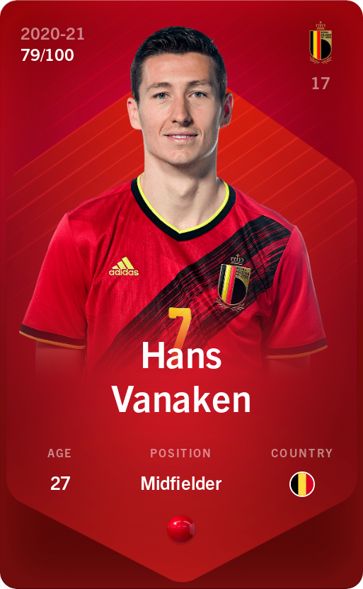 Sorare - Sorare Official - Hans Vanaken 2020-21 • Rare 79/100 - NFT # 39077889852115489999361718487448177228267440846954739570149856859051009683494