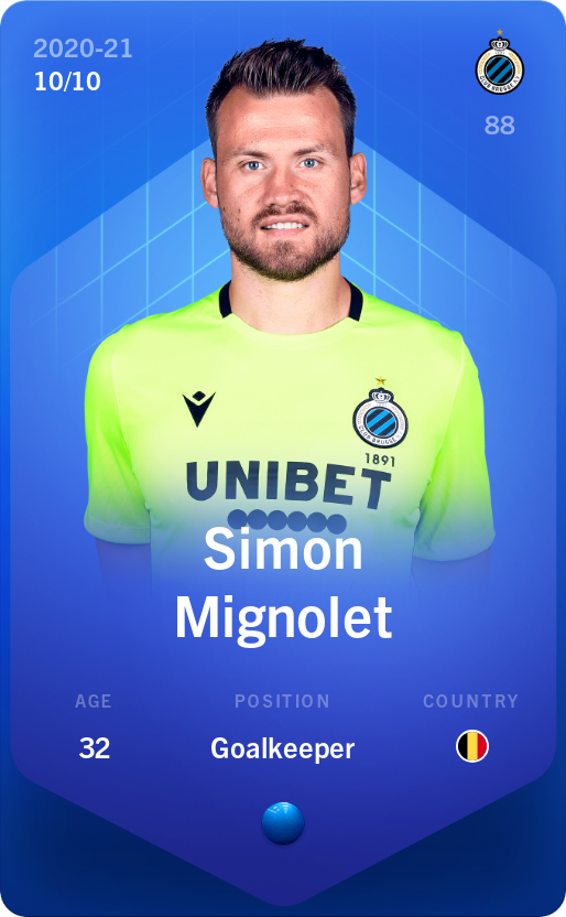 Sorare - Sorare Official - Simon Mignolet 2020-21 • Super Rare 10/10 - NFT # 15954002089516477226605144423409890102014176868472408986972315598777108723694