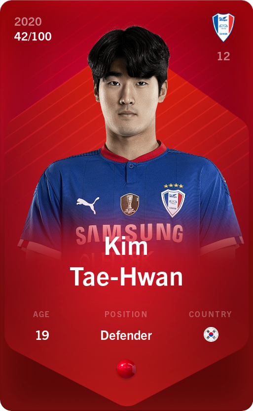 Sorare - Sorare Official - Kim Tae-Hwan 2020-21 • Rare 42/100 - NFT # 74535190694004246241719862846608560994591418363169913410893525338488673556620