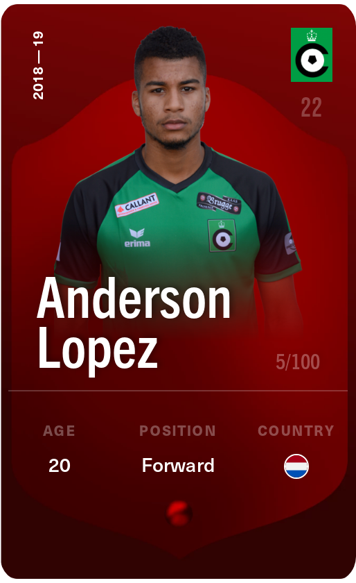 Sorare - Sorare Official - Anderson Lopez 2018-19 • Rare 5/100 - NFT # 56498216548944402214066992225962489178443594865782958316316298966968077452713