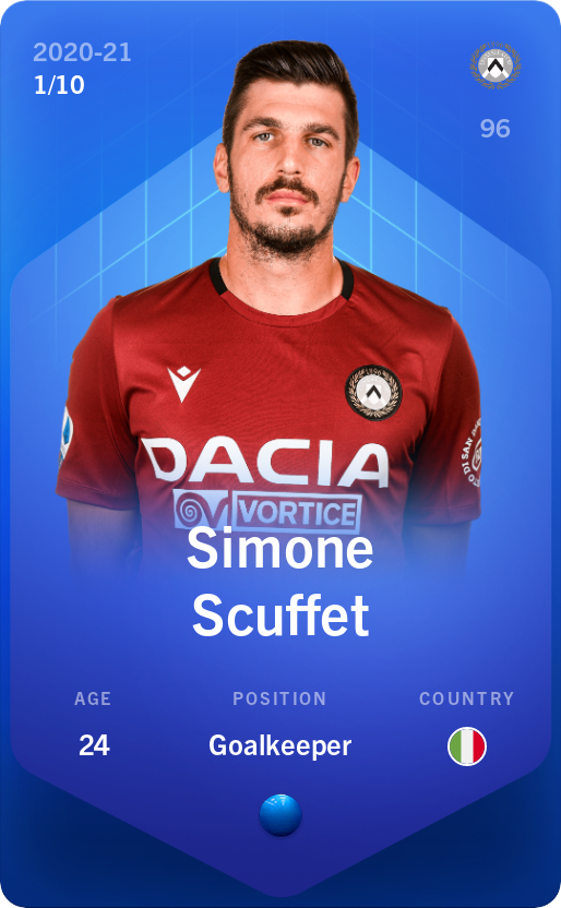 Sorare - Sorare Official - Simone Scuffet 2020-21 • Super Rare 1/10 - NFT # 88985672520775870629115636393494962173338909319540887078712902154940213436655